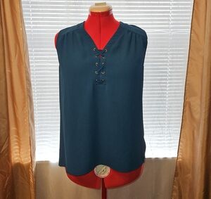 Tempted Hearts Teal Lace-Up Sleeveless Blouse